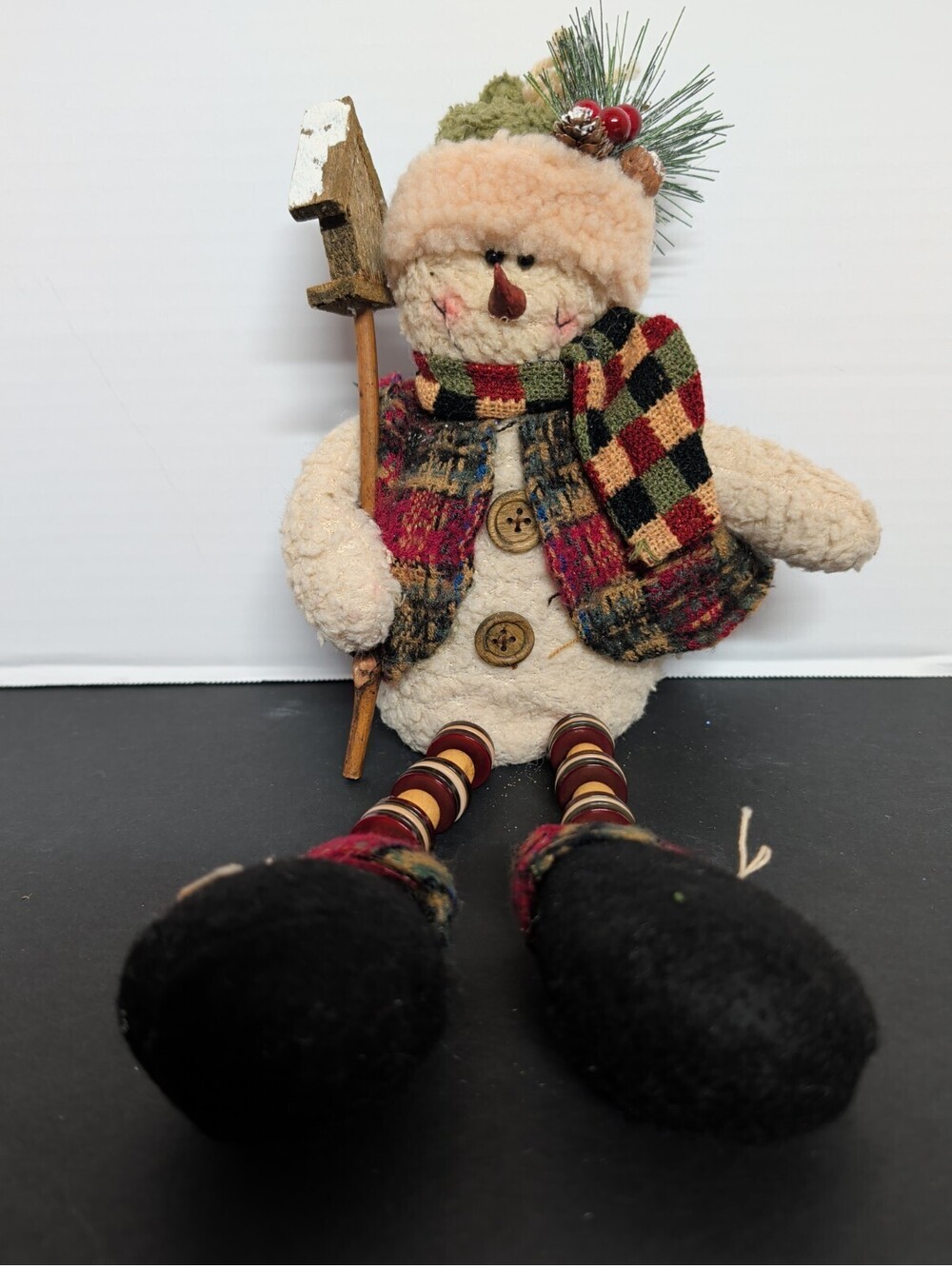 Country Farmhouse Snowman 15” Weighted Shelf Sitter Doll Christmas Folk Art